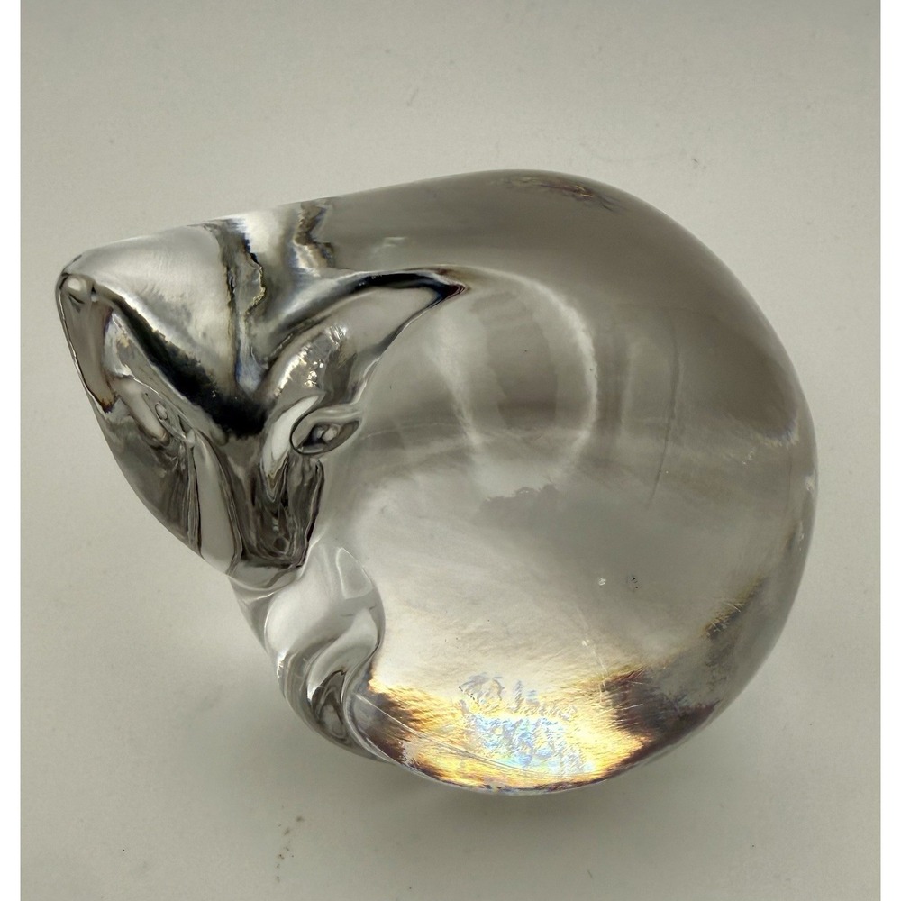 Goebel Art Glass Crystal Cat Curled Sleeping Paperweight GOEBEL Dated 1986 RARE!